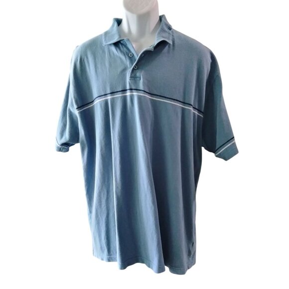 Faded Glory Authentic Mens 2XL Polo Shirt Blue Striped 100% Cotton Short Sleeve - Picture 2 of 6